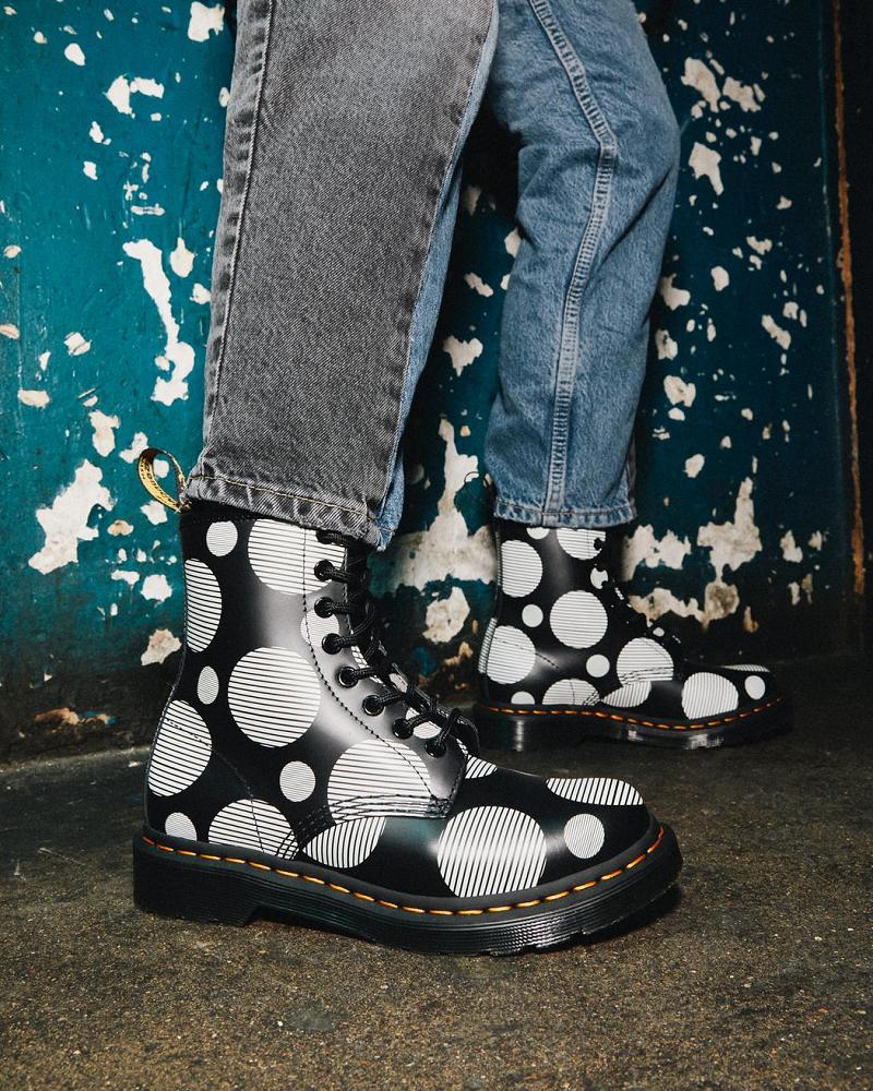 Dr Martens 1460 Polka Dot Smooth Læder Snørestøvler Dame Sort | DK 197BEX